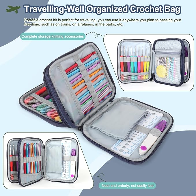 Katech 85-Piece Crochet Hooks Set, Crochet Hook Kit with Storage Case, Ergonomic Knitting Needles Weave Yarn Kits DIY Hand Knitting Craft Art Tool for Beginners and Experienced Crochet Lovers | 85 Pcs Metal Crochet Needles and Complete Crochet Kits for...