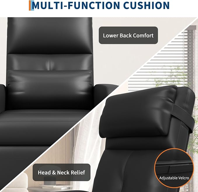GarveeHome Power Recliner Chair with Massage and Heat, Adjustable Electric Recliner Ergonomic Overstuffed PU Leather Single Sofa, 2 Side Pockets and USB Port, Home Theater Seating for Living Room
