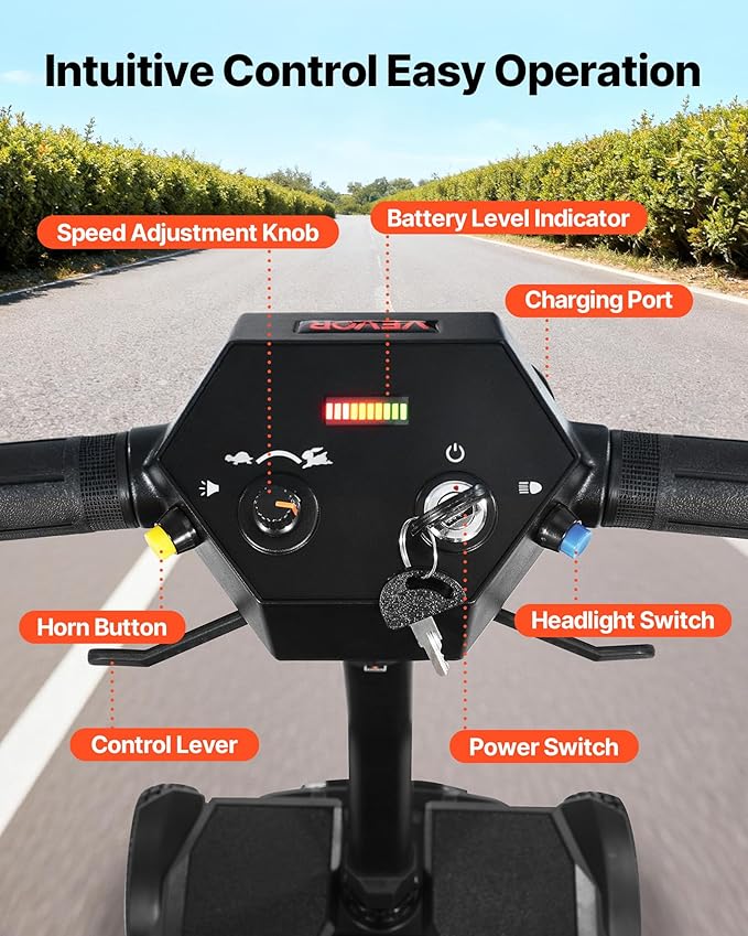 Mobility Scooter with Seniors & Adults, Electric Power Scooter, Dual Front Suspension Enhance Stability & Comfort, 4 Wheel Lightweight Foldable Design, Removable 24V 12Ah Long Range