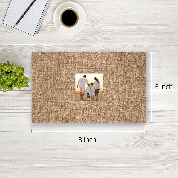 potricher Small Photo Album 4x6 100 Photos Linen Cover Picture Photo Book for Family Wedding Anniversary Baby Vacation (Khaki,100 Pockets)