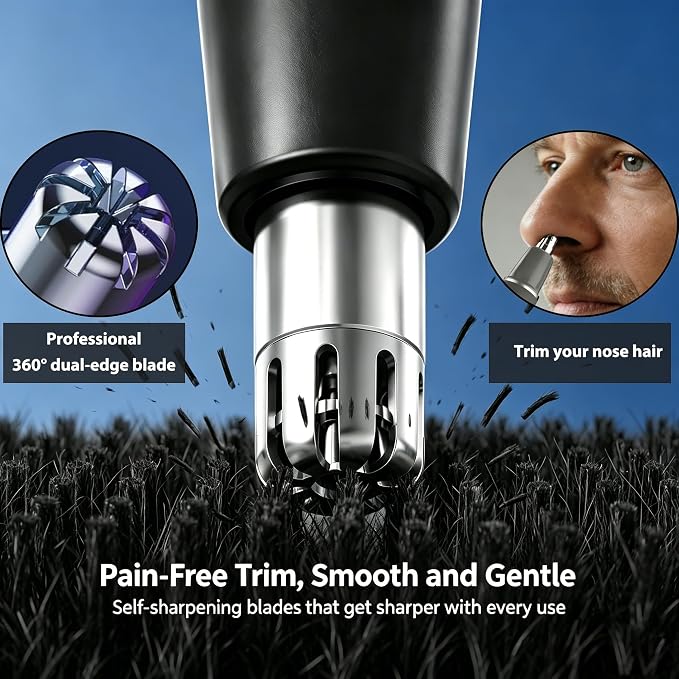 Nose Hair Trimmer for Men and Women,3 in 1 Painless Rechargeable Ear and Nose Trimmer,Eyebrow Facial Hair Trimmers All in One Grooming Kit Dual Edge Blades for Smoother Removal,Easy Cleansing