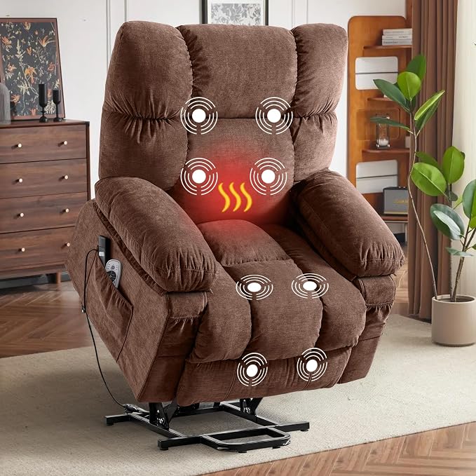 Power Lift Recliner Chair for Elderly with Vibration Massage and Lumbar Heating, Electric Lift Recliner Sofa with USB Charging Port and Side Pocket, Adjustable Lift Chair for Living Room Comfort