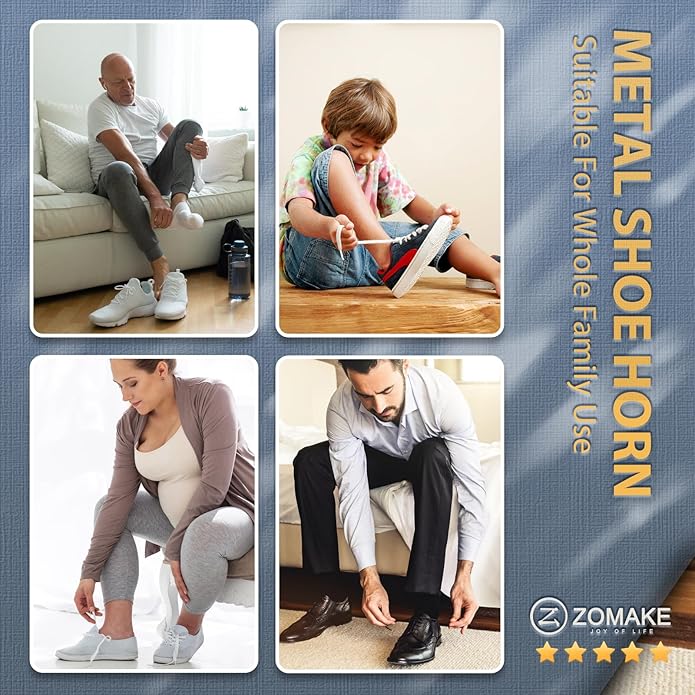 ZOMAKE Shoe Horn Long Handle for Seniors Men Women,16.5" Metal Long Shoehorn for Boots Shoe Spoon Helper