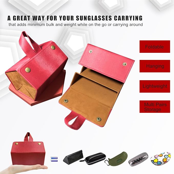 Longjet Sunglasses Organizer Travel Glasses Case 5 Slots Multiple Pairs Eyeglasses Storage Box Hanging Eyewear Holder