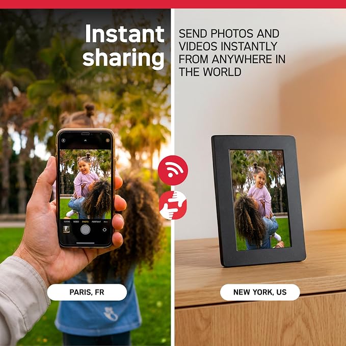 AGFA Photo FRAMEO WiFi Digital Picture Frame 7 Inch – HD Touchscreen Smart Photo Frame, Share Photos & Videos Instantly via App, 32GB Memory, Auto-Rotate, Clock & Weather, Slim Modern Design