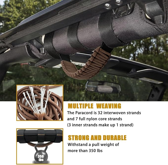 2 Pack Paraocrd Roll Bar Grab Handles for Jeep Wrangler Accessories | CJ YJ TJ JK JL LJ JLU JKU Sahara Freedom Rubicon, Gladiator JT (1955-2023 Modle), Upgrade Strong Metal Buckle, Non-Deformable