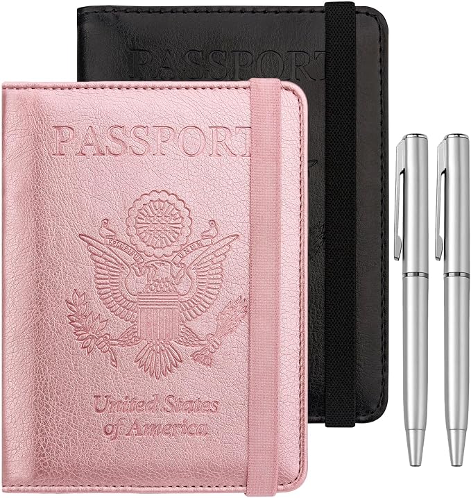 WALNEW Passport Holder for Travel, RFID Passport Cover Wallet for Women Men, PU Leather Passport Book Card Holder Case with Pen, Travelling Essentials for Flying | PU Leather Passport Cover Case with Pen Holder, Travel Must Haves Accessories, Passport ...
