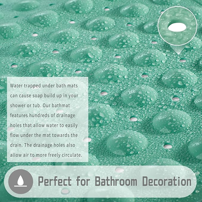 Yimobra Non Slip Bathtub Mat 40 x 16 Inch, Extra Long Shower Mat with Drain Holes, Machine Washable Baby Bath Mats, Strong Suction Cups for Bathroom Floor, MARRS Green