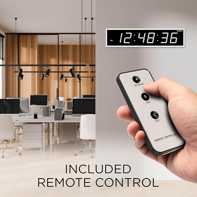 Ivation Oversized Large Digital Wall Clock - Big LED Digital Clock w/Large Display & Durable Aluminum Frame Shelf or Wall Mount (36 Inch - White) 6 Brightness Levels | Time Memory | Remote