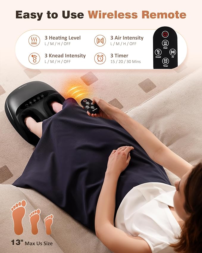 KNQZE Foot Massager Machine with Heat, Shiatsu Deep Kneading Foot Massager with Remote, Compression, Multi-Massage Modes, Auto-Off Timers, Valentines Day Gifts for Women Men