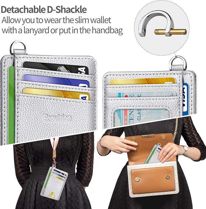 Slim Minimalist Front Pocket Wallet, RFID Blocking Credit Card Holder Wallet with Detachable D-Shackle for Men Women
