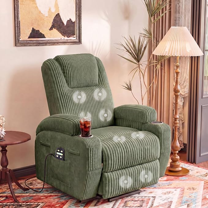 Flamaker Power Lift Recliner Chair Electric Lift Recliner for Elderly | Power Lift Recliner Chair with Cup Holders Side Pockets for Living Room (Corduroy, Green)