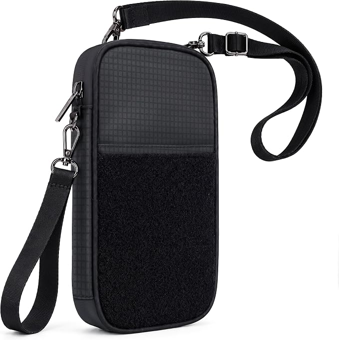 Crossbody Family Passport Holder for 4 with Tracker Slot | RFID Blocking, Holds 4 passports and 8 cards. Crossbody and wristlet carry modes in water-resistant 210D nylon.