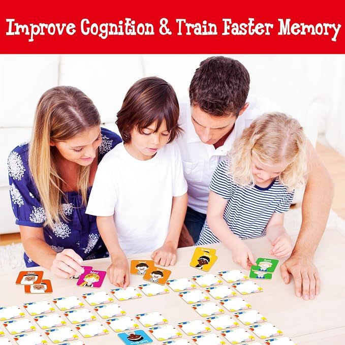 Hebayy 72 PCS Memory Matching Game, 36 Pairs Difference Face Memory Cards Never Forget A Face Matching Game, Educational Learning Toys for Preschool 3 4 5 6 Years Old