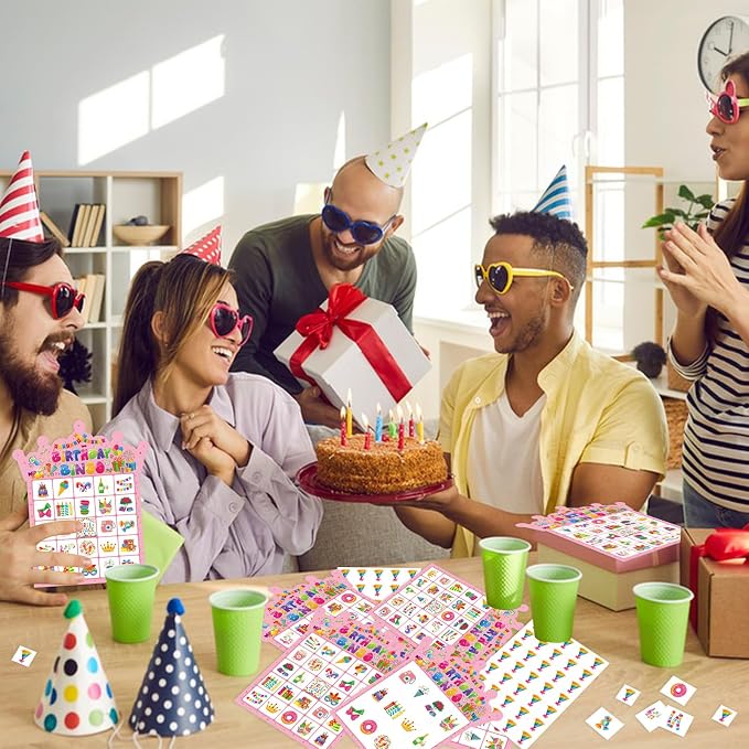 Birthday Bingo Game Cards for Party, 24 Players Birthday Party Bingo Games for School Office Family Large Group Party Activities Supplies