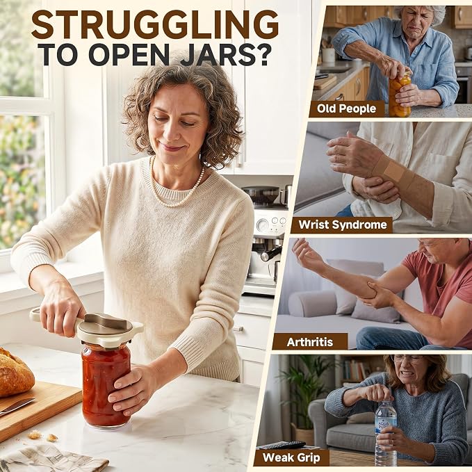 2026 Upgraded 4-in-1 Jar Opener - Adjustable Stainless Steel Lid Remover for Seniors & Arthritis Sufferers, Fits Kitchen Jars, Bottles & Cans Brown(2Pcs)