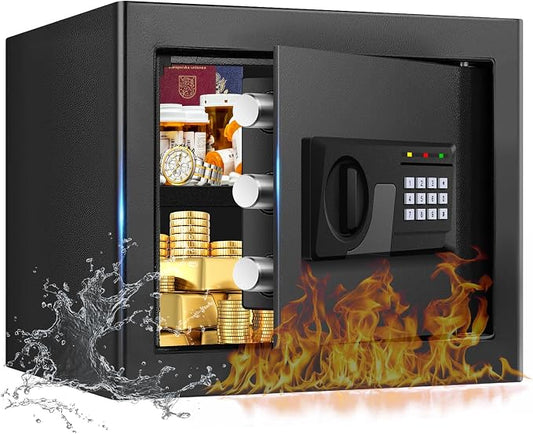 1.3 Cuft Small Fireproof Safe for Home, Personal Security Fire Safe Box with Digital Keypad, Spare Key and Removable Shelf, Home Safes Water and Fireproof for Money, Jewelry