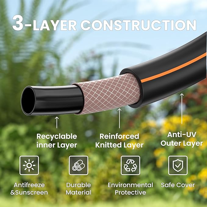 Giraffe Tools Garden Hose 100ft x 5/8", Water Hose Heavy Duty, Lightweight, Flexible Hybrid Hose, Male to Female Fittings