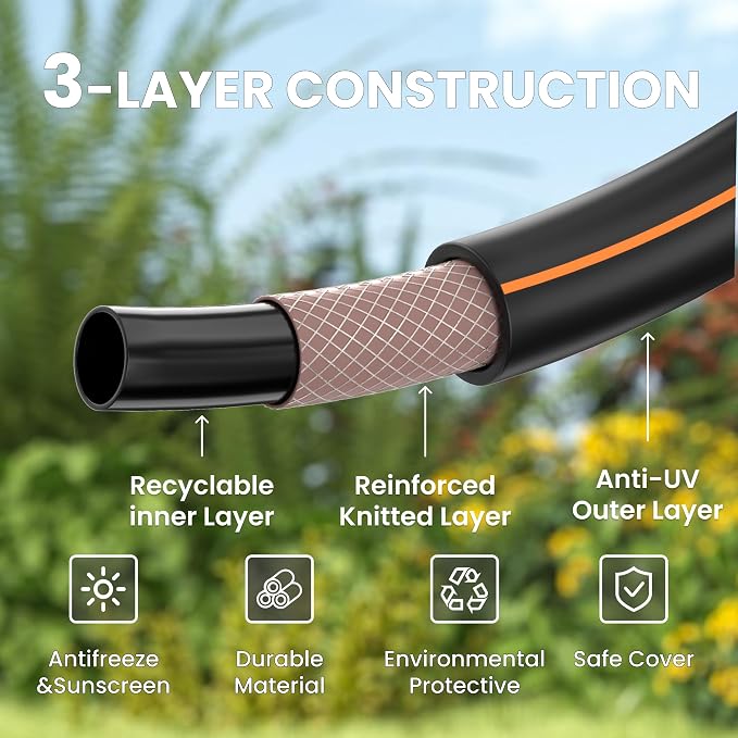 Giraffe Tools Garden Hose 10ft x 5/8'', Short Water Hose Heavy Duty, Lightweight, Flexible Hybrid Hose, Male to Female Fittings