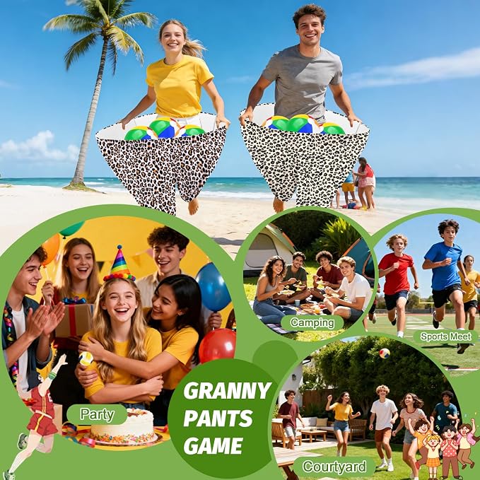 Granny Pants Outdoor Game, 2PCS Granny Pants Game with 8 Bouncy Balls & 1 Air Pump (Random Colors), Big Pants Beach Ball Game Granny Pants Yard Game for Adults and Family Group Activities
