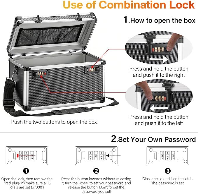 Medicine Box with Combination Lock - 11.2"x7.6"x7.6" First Aid Safe Medication Storage Case, Personal Items Safe Case for Hospital & Home & Outdoor 【Tactical Black,No Tray】