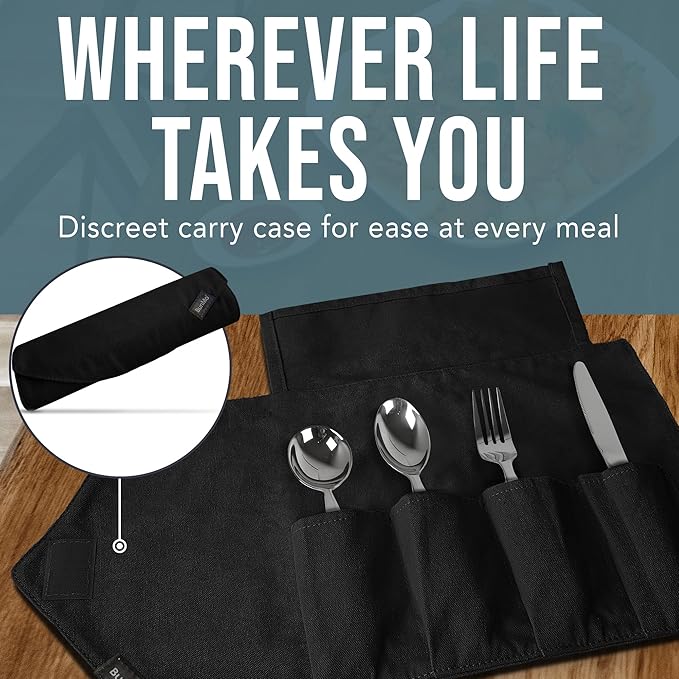 BunMo Weighted Utensils for Tremors and Parkinsons Patients - Heavy Weight Silverware Set of Knife, Fork and Spoon - Parkinsons Gifts for People with Parkinson's - Adaptive Eating Flatware (4 Pieces)