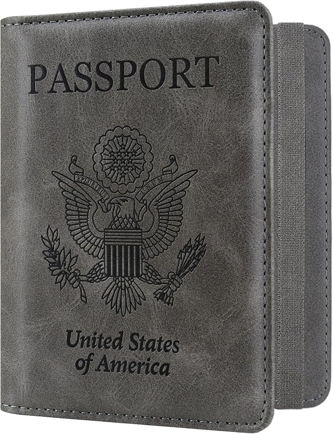 ACdream RFID BLOCKING Passport Holder Travel Wallet, Premium PU Leather Cover Passport Book with Card Holder, Pen Holder, Keep Organization, and Travel Essentials for Women and Men, Grey