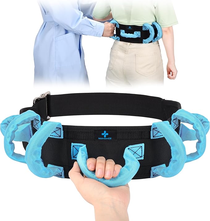 NIdreamCE Gait Belt Transfer Belts with Handles for Lifting Seniors, Safety Gate Belt with Metal Buckle Nursing Safety Patient Assist for Elderly, Disabled, Physical Therapy, Caregivers（Blue）