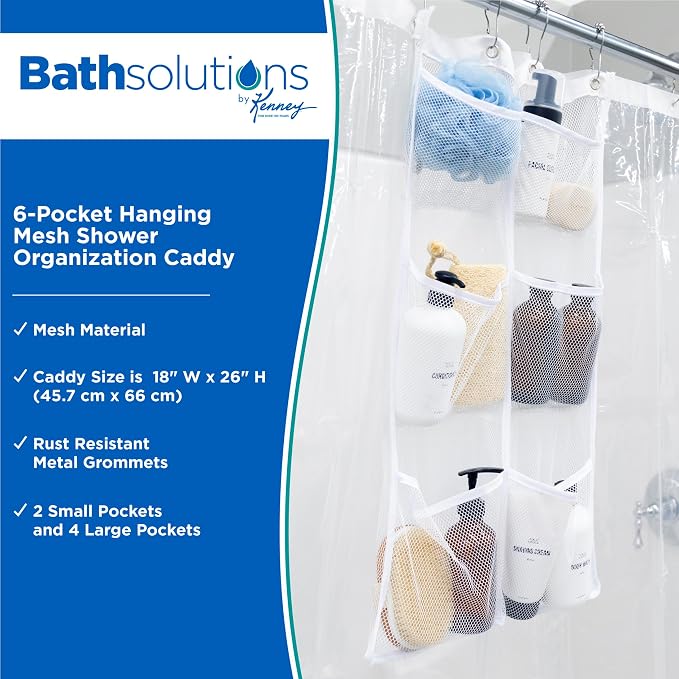 Kenney 6-Pocket Hanging Mesh Shower Organization Caddy, White