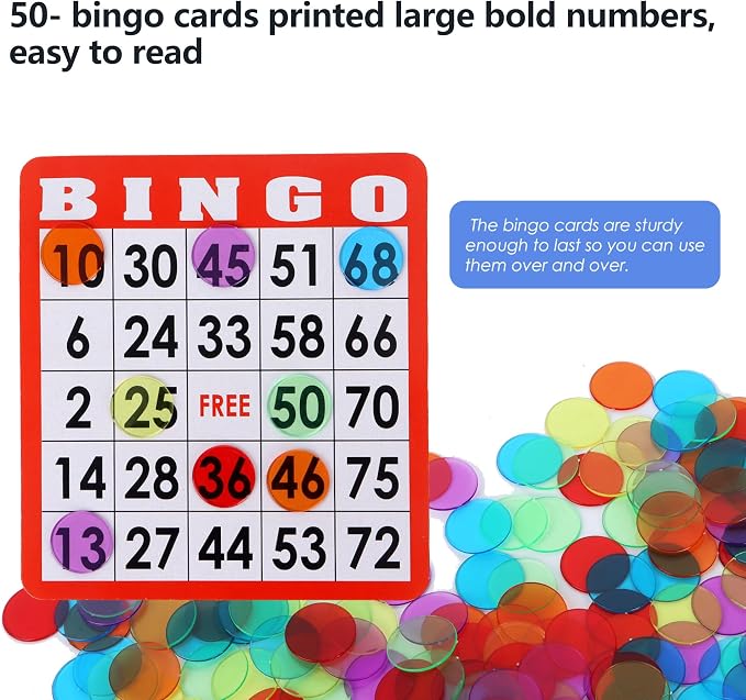 GSE Games & Sports Expert Complete Bingo Game Set with 50 Bingo Cards, 500 Chips, Calling Cards Deck, Party Fun Game for Adults, Seniors, Family Gatherings, Classroom Activities, Large Groups