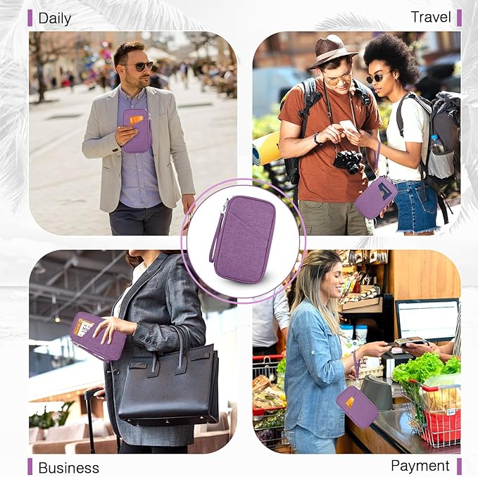Passport Holder Family RFID Travel Document Organizer for Women Waterproof Passport Wallet Men Portable Case for Cards, Boarding Pass, ID, Money, Tickets with Zipper