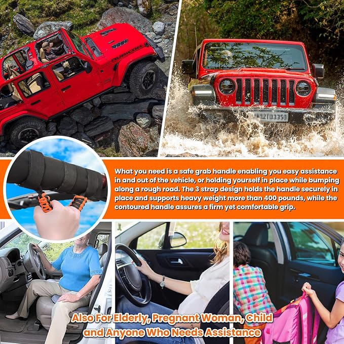 Roll Bar Grab Handles Grip Handle for Jeep Wrangler JK JKU JL JLU TJ YJ Sports Sahara Freedom Rubicon Unlimited Gladiator JT 1955-2023 UTV ATV Accessories Premium 550 Paracord (Orange 2 Pack)