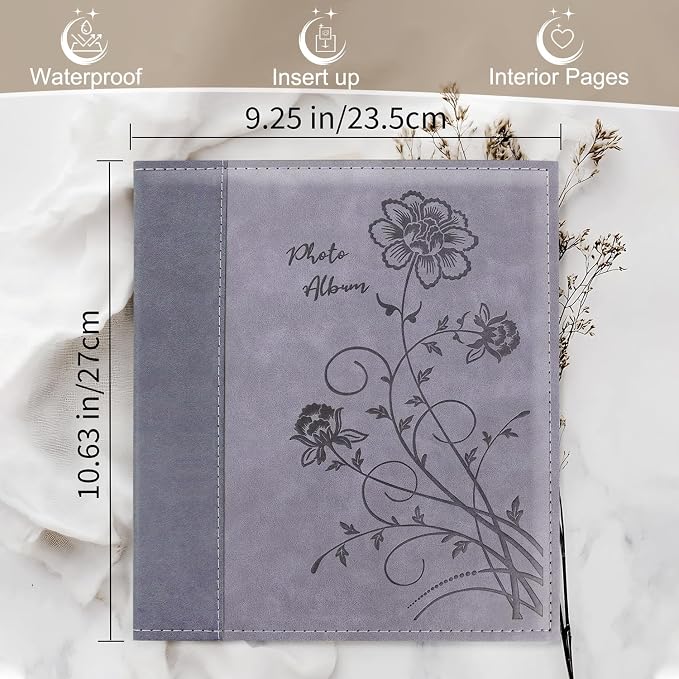Photo Album 8x10 2 Packs Clear Pages Pockets Leathe Cover Slip Slide in Photo Album Each Holds 100 Vertical 8x10 Photos Picture Book for Wedding Family (Grey)