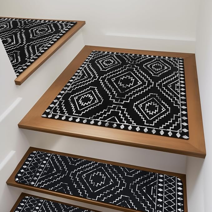 OJIA Stair Treads Non-Slip Landing Mat for Wooden Steps 31"X31" | Square Capet Stair Treads for Wood Steps Rubber Stair Runner Anti-Slip Stair Matching Mat Stair Rugs