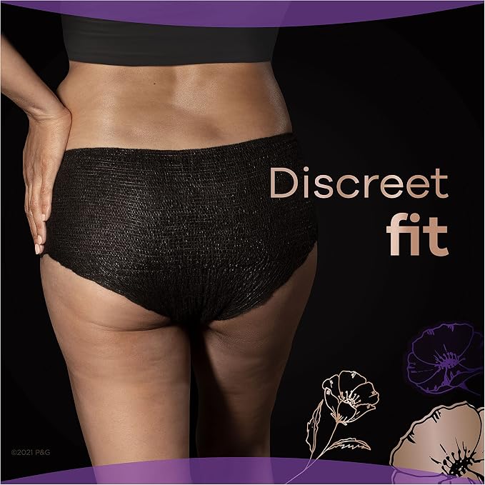 Always Discreet Boutique Low-Rise Postpartum Incontinence Underwear Size L Maximum Absorbency, Up to 100% Leak Protection, Black, 10 Count (Pack of 2)