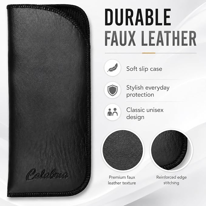 Calabria Half Slip-in Soft Eyeglass Case PU Leather Felt Black Men Women Vertical Flat Eye Glasses Pouch Sunglasses Holder - 50PACK