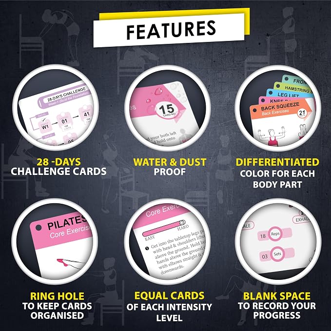 Flexies Chair Yoga Workout Cards – 58 Seated Exercise Cards for Beginners & Seniors | 28 Day Chair Workout Chart for Weight Loss, Strength, Flexibility & Balance