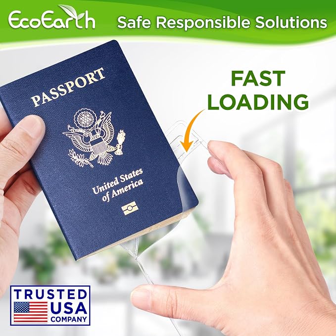 Passport, ID Card, Name Badge Holders - 4x6, 50 PK, Vertical Zipperless | EcoEarth clear plastic identification card holders with soft edge, quick loading, pre-punched holes for all lanyard clips