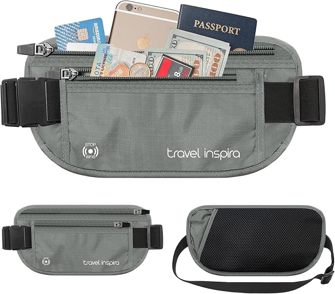 Money Belt Travel Fancy Pack with Slim Anti-Theft RFID Blocking | Waist for Travel Concealed under Clothes for Ultimate Protection of Credit Cards, Cash, Passport & Documents, Grey