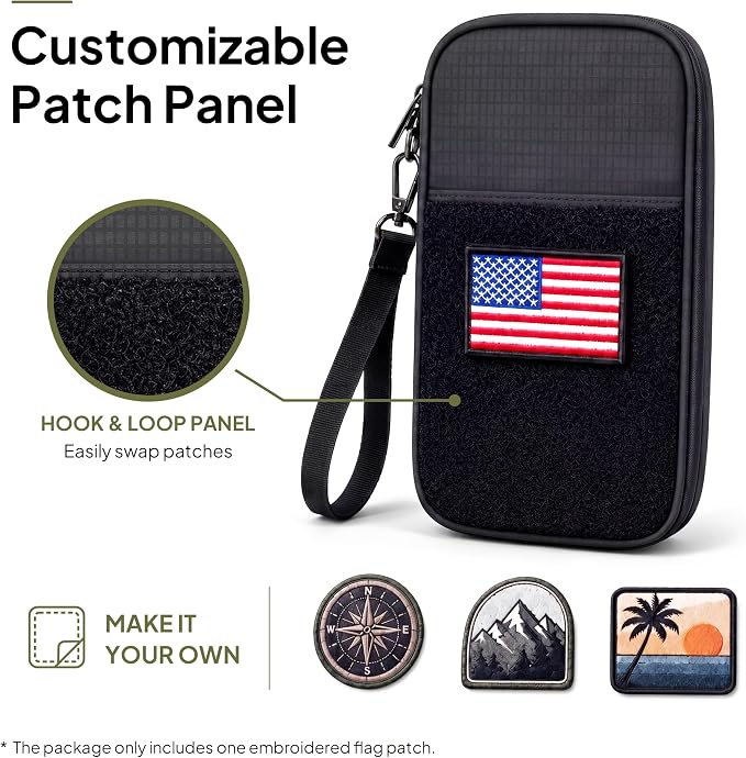 Crossbody Family Passport Holder for 4 with Tracker Slot | RFID Blocking, Holds 4 passports and 8 cards. Crossbody and wristlet carry modes in water-resistant 210D nylon.