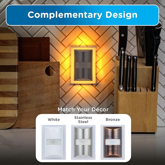 Enbrighten SleepLite Plug in Night Light with Motion Sensor, 2 Pack | Amber 2200K Light for Bedroom, Nursery, and Kids Room, UL Certified, Energy Efficient, Brushed Nickel