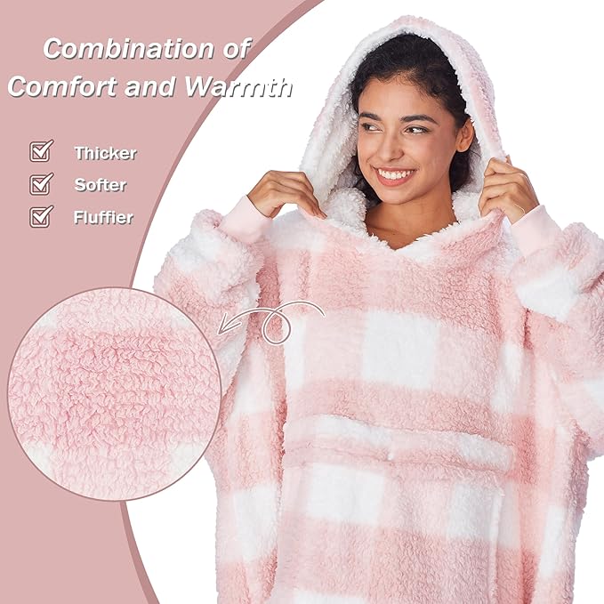 Catalonia Oversized Blanket Hoodie Sweatshirt, Wearable Sherpa Lounging Pullover for Adults Women Men