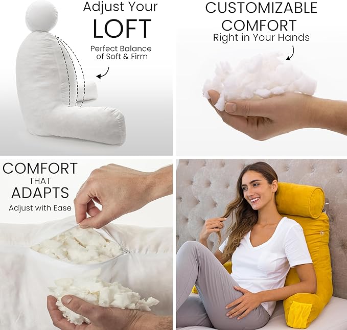 Husband Pillow Medium Aspen Edition Gold Rush, Sit Up Reading & Bed Rest with Arms, Ultra-Comfy, Detach Neck Roll - Premium Shredded Memory Foam Backrest, Reverses to Micro: Suede or Plush