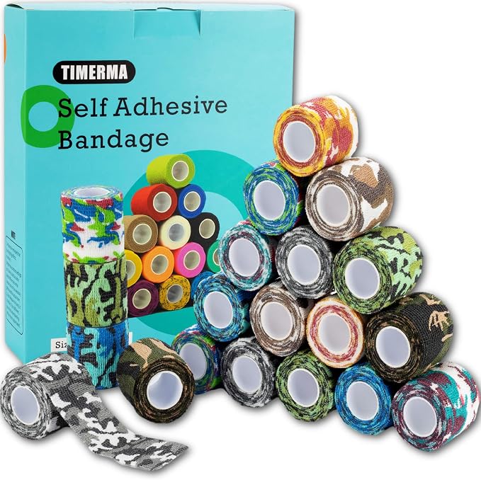 20 Rolls Self Adhesive Bandage Wrap Elastic&Breathable Ideal for Wound Care, Sports & Joint Sprains Adhesive Vet Wrap Versatile Support for Dogs Cats Horses Birds, Pet First Aid (Multi-Camo)