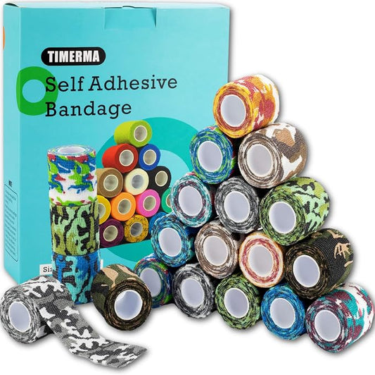 20 Rolls Self Adhesive Bandage Wrap Elastic&Breathable Ideal for Wound Care, Sports & Joint Sprains Adhesive Vet Wrap Versatile Support for Dogs Cats Horses Birds, Pet First Aid (Multi-Camo)