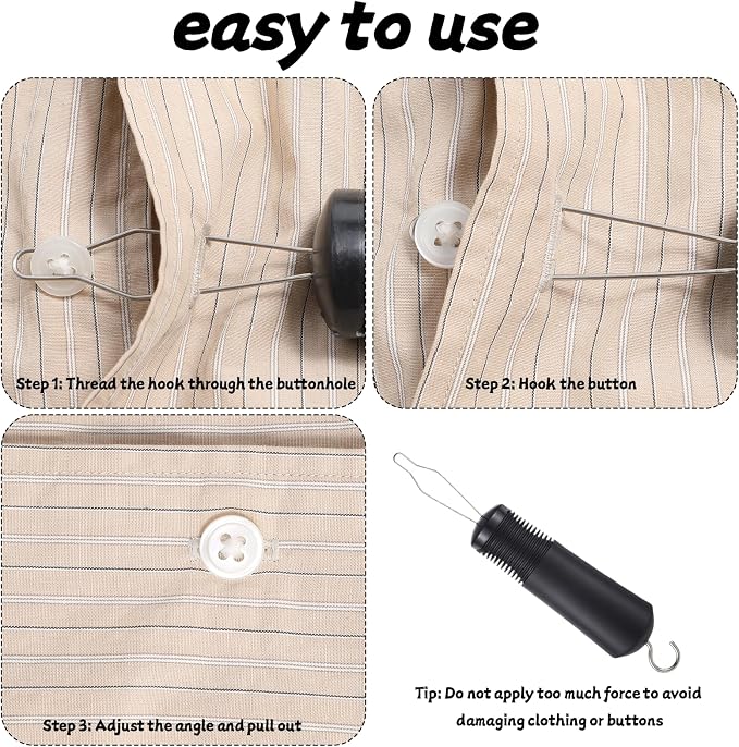 2-in-1 Button Hook with Zipper Pull, Non-Slip Button Assist Tool, One-Handed Dressing Aids Helper for Seniors, Arthritis Sufferers, Disabled & Limited Hand Mobility, Independent Living Aid (Black)