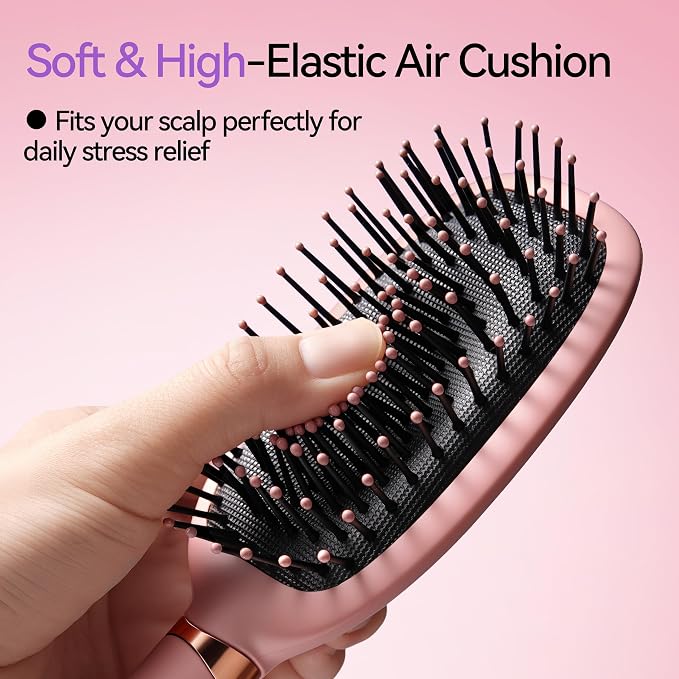 Detangling Hair Brush, Tangle-Free Detangler with Cushion Soft Bristles | Reduces Hair Breakage, Anti-Frizz & Boosts Shine, Works Straight/Curly/Thick/Fine Hair, Wet & Dry for Women & Men, Pink