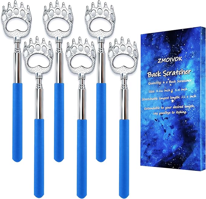 6 Pcs Back Scratcher Extendable,Metal Bear Claws Back Scratchers | Backscratche for Men, Women,Adults,Christmas Stocking Stuffers (Blue)