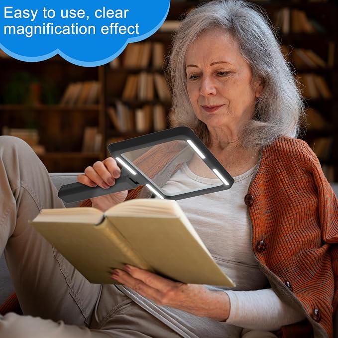 5X Magnifying Glass with Light,Foldable Acrylic Lenses Handheld Magnifying Glass,Lightweight Rectangular Magnifier for Seniors Reading、Close Work、Observe The Stamps