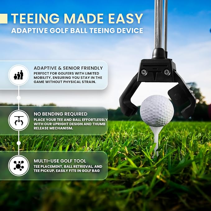 Premier Martini Tee Adaptive Golf Ball Teeing Device for All Golfers – Senior & Adaptive Golf Aid for Effortless Tee Placement and Improved Accessibility Golf Ball Retriever